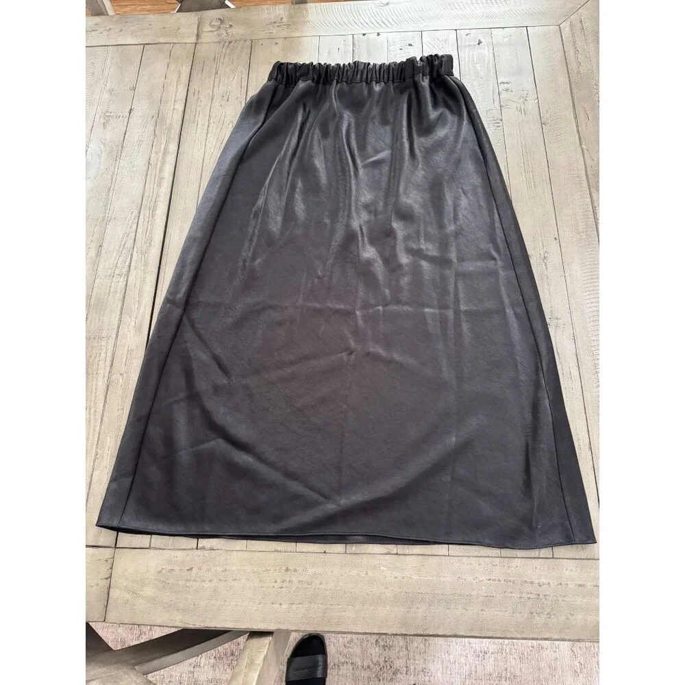 THEORY Easy Pull On Midi Skirt in Double Sateen Black Size Small - Picture 8 of 10